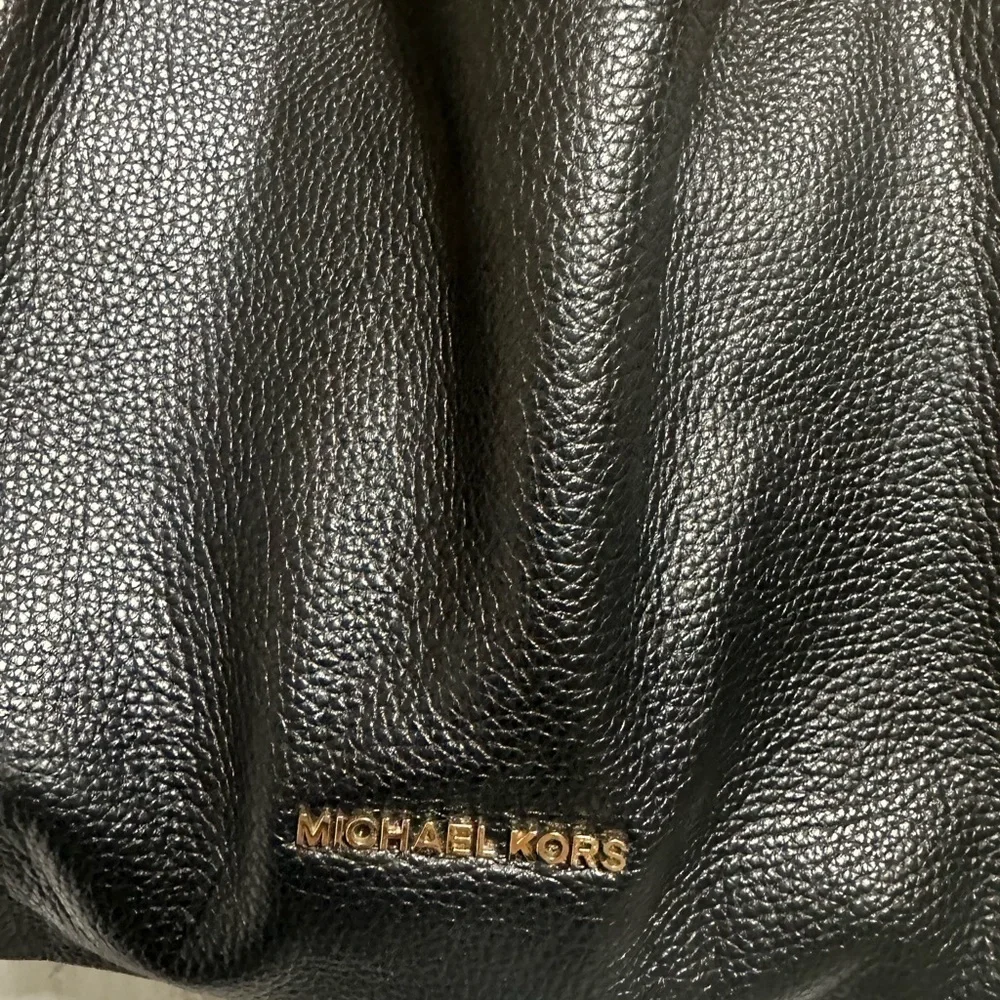 Michael Kors Black Slouchy Pebbled Leather Shoulder Bag with Gold Chain
